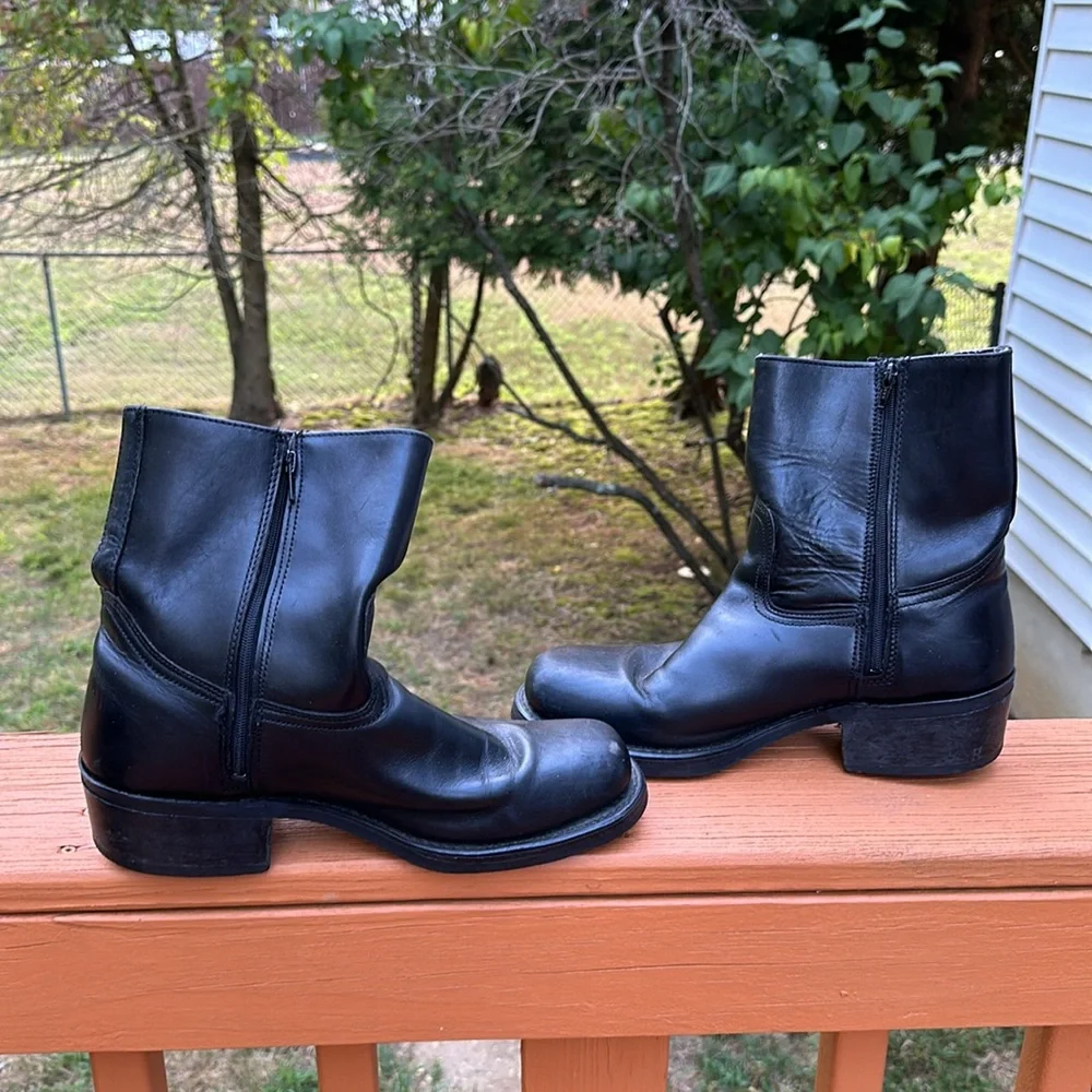 FRYE Campus Vntg.Short Ankle Boots Black Leather Square Toe Zipper Bootie Men’s